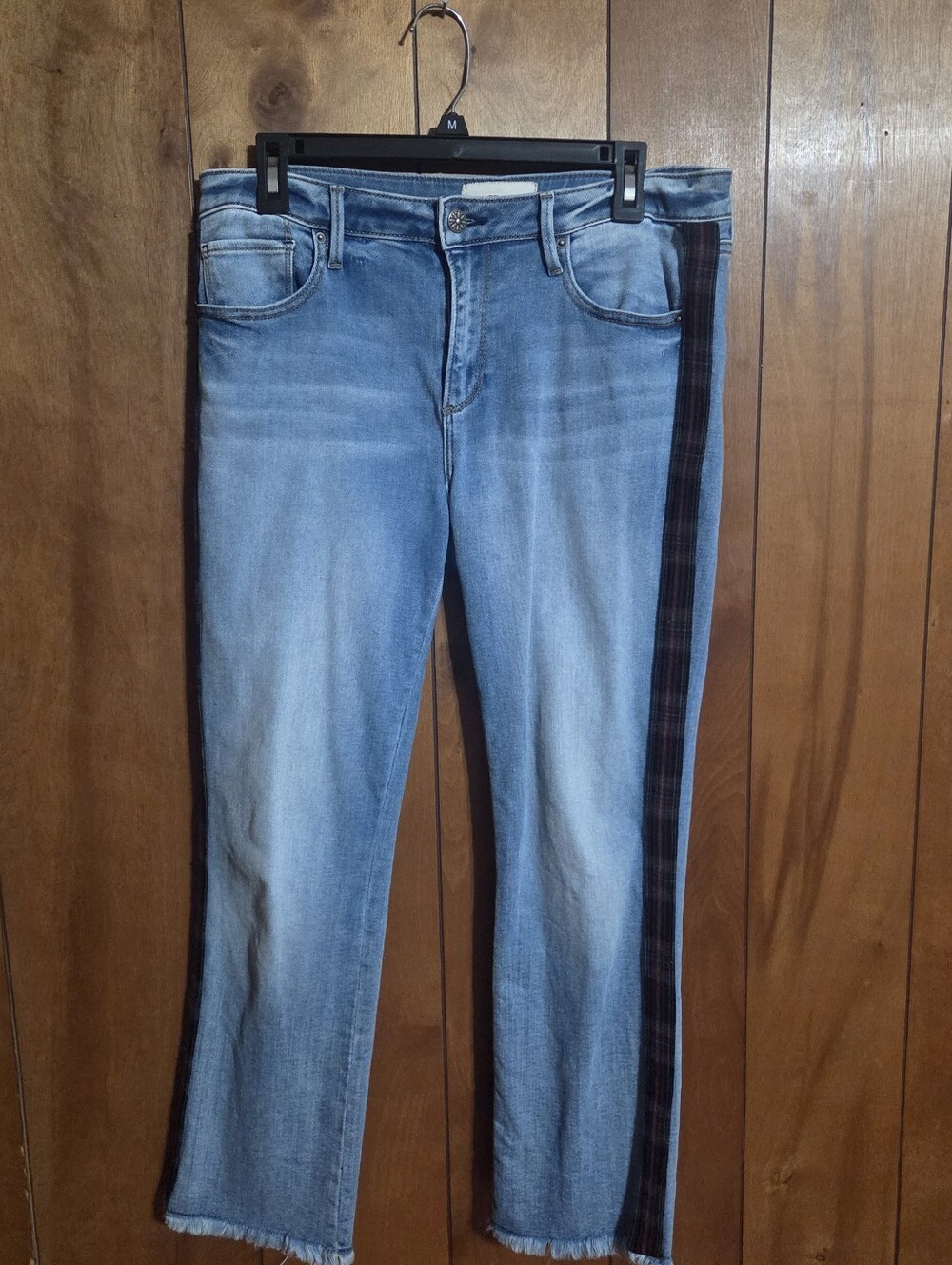 Driftwood Colette Plaid Raw Hem Cotton Jeans Size 30